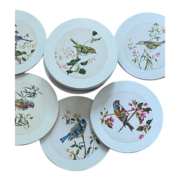 Vintage English cork bottom coaster with a bird theme, 12 pcs - Picture 3 of 16
